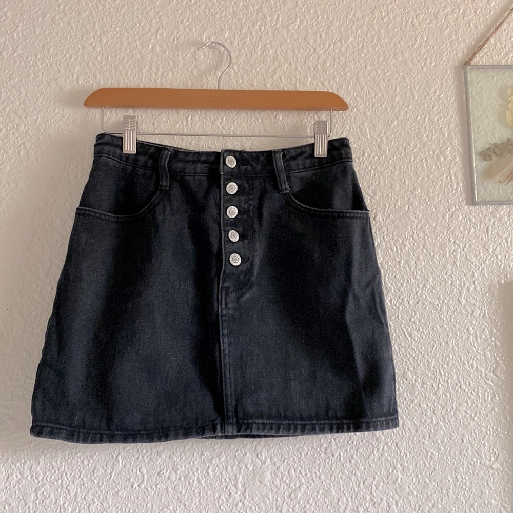 Denim black button up skirt